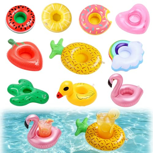 10 Stück Getränkehalter Pool Aufblasbare Pool Getränkehalter Kunststoff Flamingo Palme Tier Obst Spaß Pool Spielzeug für Sommer Aufblasbarer Pool Zubehör Beachparty Pool Hawaii Party Erwachsene