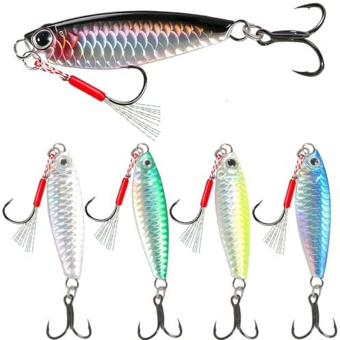 5PCS Sea Fishing Lures Metal Jigs Spoons Set, 20g*6cm | Saltwater and Freshwater Fishing Spinners Tackle for Jigging Slow Pitch Jig Sinking Lures Sequins Hard Bait with Treble Hooks