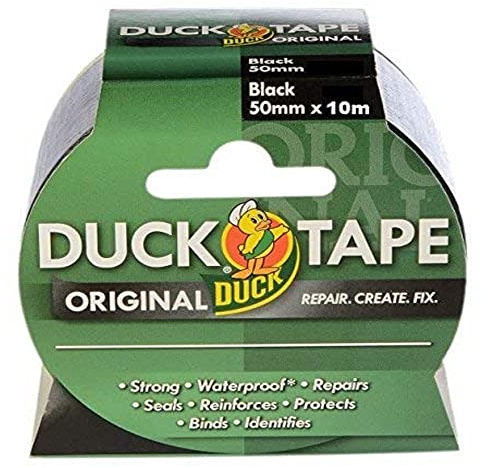 Duck Tape Original, Schwarz, 50 mm x 10 m Das hochfeste, wasserdichte Gaffer- und Rohr-Klebeband, Reparaturband.
