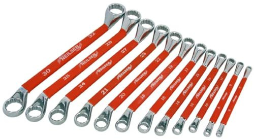 Neilsen CT1351 12pc Ring Spanner Set - Offset Heads | Elliptical Dipped Handles Sizes : 6x7 to 30x32mm | Ideal for Fastening and loosening Nuts and Bolts