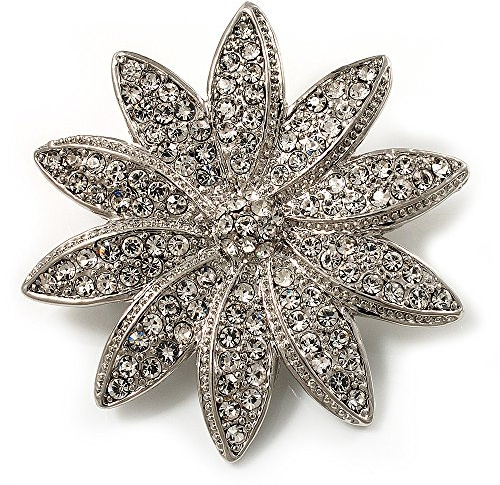 Fleurs strass avec broche en diamant (argent)