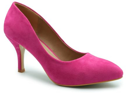 Womens Ladies Low MID HIGH Kitten Heel Pumps Pointed Toe Work Court Shoes Size (UK 6 / EU 39 / US 8, Fuchsia Pink Suede)