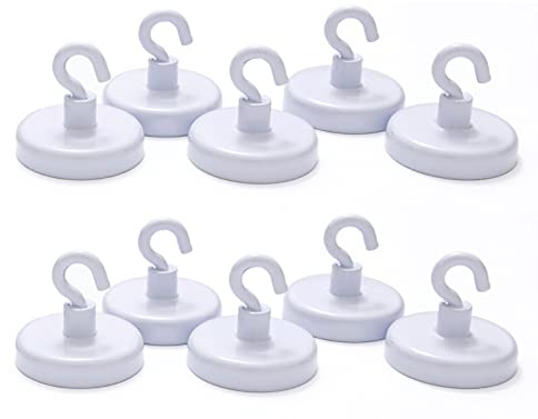 hf hajo - fix Magnet- | Klebe- | Schneideprodukte Magnethaken mit Ferritkern Ø32mm, 10 Stück – magnetische Haken weiß für Büro, Werkstatt, Schule, Haushalt