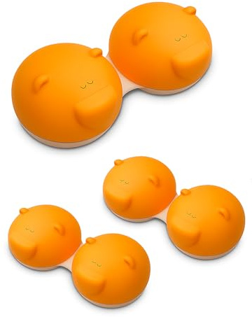SPORTS WORLD VISION 3 PCs Kontaktlinsenbehälter Orange Bear-Reihe | Niedliches Linsenbehälter-Etui Tiermotiv | Leichtes, tragbares & unverwechselbares Design | Aufbewahrungs/Einweichbox Kontaktlinsen