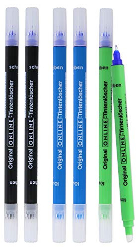 Online Vorteils-Pack Tintenkiller 6x Tintenlöscher zum Löschen und Überschreiben | in verschiedenen Farben, je 2x blau, grün, schwarz | Entfernung und Korrektur Tinte | Schreibfarbe blau