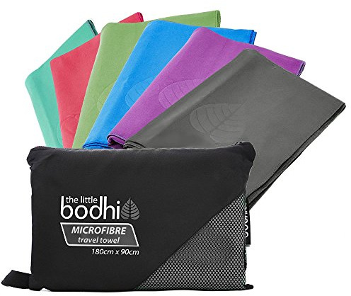The Little Bodhi Microfaser Handtuch 180cm x 90cm - Packtowl/Camping/Yoga/Sportstücher - Microfibre travel Towel (Grey/Grau)
