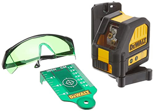DeWalt 10,8 V/2,0 Ah Akku Kreuzlinienlaser (515 Nm, Laserklasse 2, Laserdiodenfarbe grün, IP65, mit Pulsmodus, inkl. Akku, Ladegerät, Zieltafel, Laserbrille, Wandhalterung und Koffer) DCE088D1G