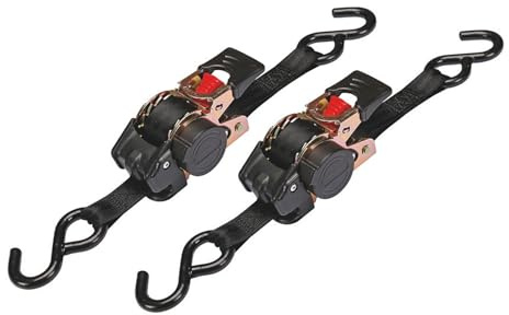 Toolland Jeu de Sangles d'arrimage, en 2 Parties, Lot de 2, avec tendeur à cliquet et Crochets en S, rétraction Automatique, pour l'arrimage des Charges, Max. 300 kg, Polyester, Noir, 25 mm x 3 m