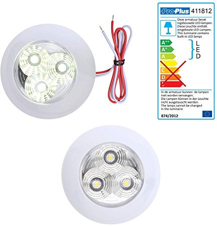 ProPlus 2er Set Wohnwagen Wohnmobil Boot Innenbeleuchtung Led Deckenleuchte 290lm, 12V-2,7W, ø95x25mm