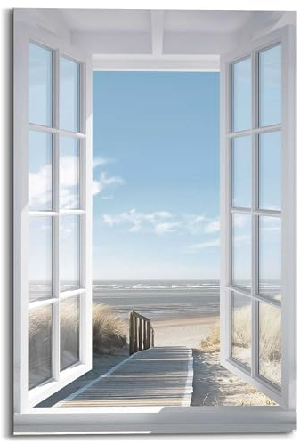 REINDERS Wandbild, Fenster zur Nordsee, Schlafzimmer, Bilder, Wanddeko, Room Decor, MDF, Blau, 90 x 60
