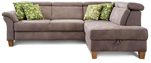 CAVADORE Dormir sofá Ammerland con ottomane Derecho/muelles de sofá en Estilo rústico con Ajustable reposacabezas, y Cama Buzón/245 x 84 x 194/Aspecto de Piel Color Marrón