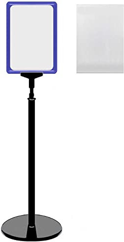 12 Plakatständer DIN A5 Rahmen blau mit U-Tasche, Teleskopständer mit schwarzem Kunststofffuß, höhenverstellbar bis 58 cm, Aufsteller, Kundenstopper