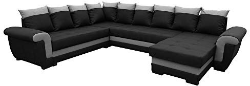 Modernes Ecksofa mit Schlaffunktion Ivett Pano - Schlafsofa - Eckcouch 317x248 cm - Wohnlandschaft U-Form - XXL Sofa - Groß - Rechte Seite - Schwarz/Hellgrau 19