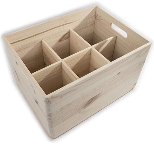 WooDeeDoo Large Deep Wooden Storage Crate with Removable Dividers – Stackable Unfinished Pine Box with 6 Compartments for Toys Craft Pantry Tools Kitchen Organisation Workshop – 39.5x29.5x23.5cm