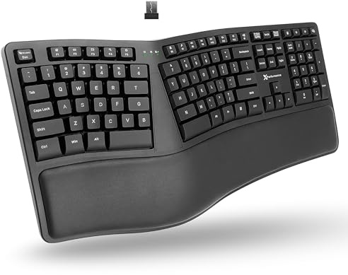 X9 Wireless Ergonomic Keyboard with Cushioned Wrist Support - Type Comfortably Longer - Wireless Split Keyboard for Laptop, PC & Chrome Computer with 110 Ergo Keys & 5ft Cable