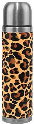 Linomo Thermosflasche Tier Leopard Druck Edelstahl Wasserflasche,Isoliert Auslaufsicher, Doppelwandig Vakuumflasche für Sport Reise Camping Büro 500 ml