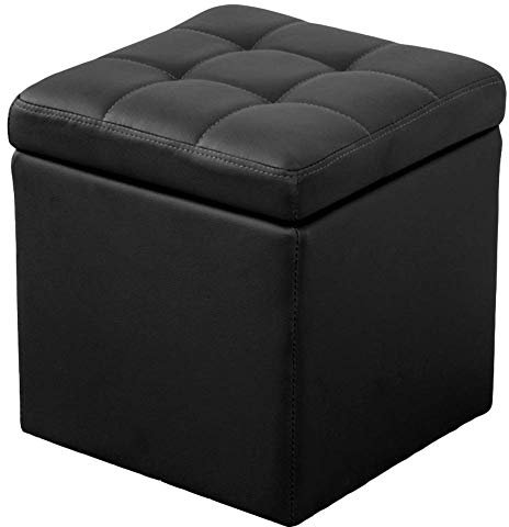 XBSLJ Fußhocker Kunstleder Ottomane Hocker Sitzbank Sitzwürfel Spielzeugkiste mit Scharnier Top Organizer Box Pouf Truhe schwarz 40 x 40 x 40 cm (16 x 16 x 16 x 16 cm)