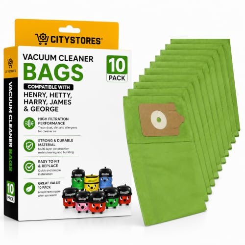 Citystores® 10 Pack Vacuum Cleaner Bags for Henry, Hetty, Harry, James & George by Numatic | Replacement Hoover Dust Bags | High Filtration, Strong Multi-Layer Bags