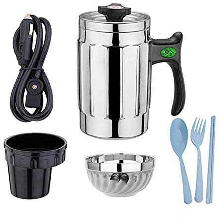 YSSMAO Tazza di Riscaldamento da Viaggio 12V Bollitore per Auto Bollitore per Acqua bollente Fornello per Riso in Acciaio Scaldabagno Bollitore Portatile per Riscaldamento,600ml