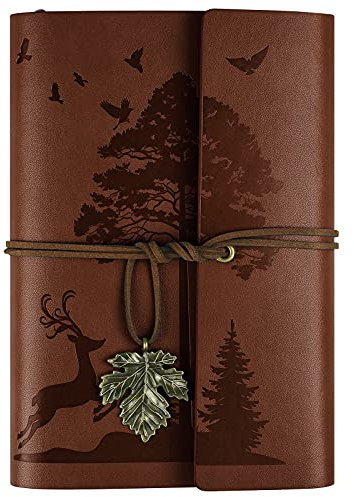 OMEYA Leder Notizbuch Tagebuch, Nachfüllbar Vintage Liniert Reisetagebuch Personalisiert, Ringbuch Tagebuch Für Erwachsene 18,5 x 13 cm, (Braun)