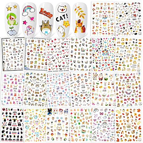 Qpout Gemischte Nagelsticker(1100+Muster), Tier Obst Blume 3D Nagel Aufkleber Selbstklebende Nagelspitzen Maniküre Dekoration für Frauen Mädchen Kinder Geburtstagsfeier Nagel Salon Geschenke Mitgebsel