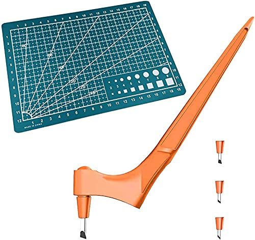 Yeehliny Art Schneidemesser Set,Craft Schneidewerkzeuge,Edelstahl Handwerksmesser Mit 360-Grad Rotierender Klinge + 1 Cutting Board + 3 Cutter Head,für Handwerk,Hobby,Scrapbooking,Schablone (Orange)