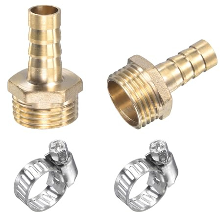 sourcing map Raccord Cannelé Laiton Tuyau Barbelé Droit 10mm x G1/2 Mâle Filetage Tuyau Connecteur avec Acier Inoxydable Tube Pince Paquet de 2