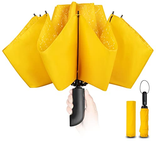 Conlun Paraguas Plegable Compacto – Paraguas invertido de Plegado Automático Negro a Prueba de Viento para Hombres, Tejido 210T Abarca 105cm Paraguas Grande de 10 Varillas Regalos Originales