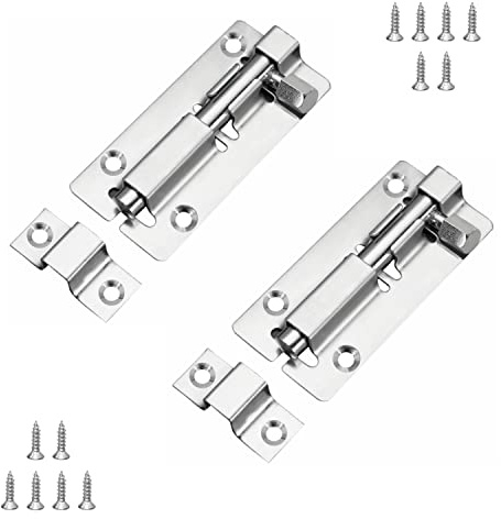 JelKen 2 Pack Door Lock Bolts 3(75mm), 304 Stainless Steel Door Latch Slide Bolts Lock with Screws for Bathroom Bedroom Shed Garden Toilet, 3 Inch