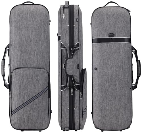adm Violin Case 4/4 Full Size Sturdy Oblong Violin Hard Case with Built-in Hygrometer, Super Lightweight Portable Hard-Shell with Carrying Straps Travel Carrying Bag for Beginners, Grey