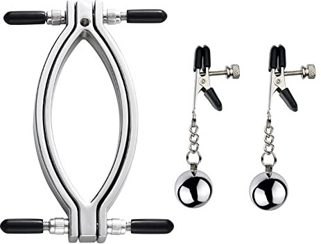 Jinqian Sexspielzeug für Paare Extrem Sex Nippelklemmen&Schamlippen Clip aus Rostfreiem Edelstahl Verstellbare Bruststimulatoren Für BDSM Bondage&Rollenspiele Steigert die Lust für Frauen und Männer