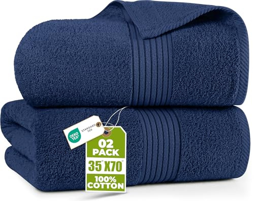 Utopia Towels Bath Sheets 2 Pack, 35x70 Inches, Extra Large Shower Towels, 100% Ring Spun Cotton, Soft and Absorbent, Bath Towel Large, Towel Set, Navy