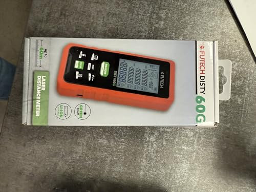 Futech Disty 60G - Laser Entfernungsmesser - Flächen- Volumen- & Pythagorasmessung - 2mm auf 60m - Gürteltasche, IP54, 4xAAA, Rot, Schwarz