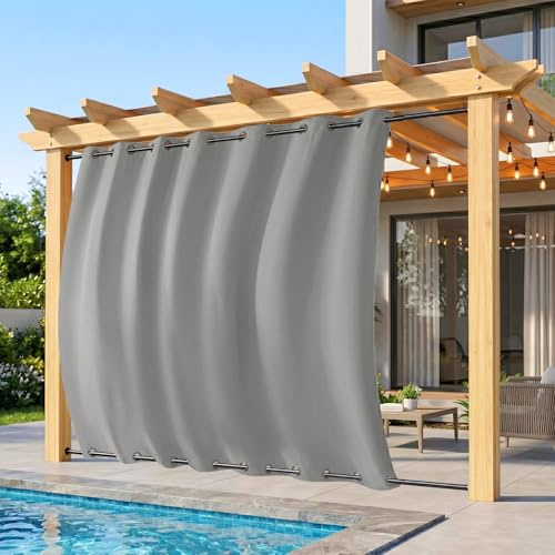 Rosnek Outdoor Vorhang Wetterfest Winddicht, Extra Breit Blickdicht Vorhänge mit Ösen Oben & Unten, H213x B254 cm, Wasserdicht Sonnenschutz Sichtschutz Gardinen für Balkon Terrasse Pavillon, Hellgrau