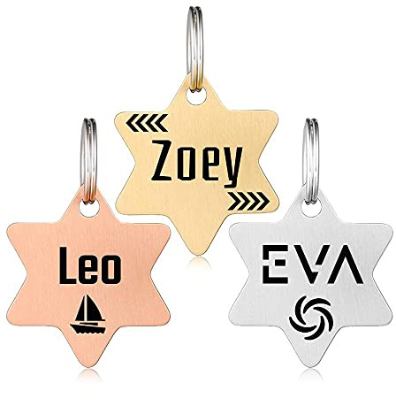 Hundemarke mit Gravur | Personalisiert Hundeanhänger mit Name | Tiermarke für Hunde und Katzen | Tier Namensschilder für Halsband | Katzemarke ID tag inkl. 2 Kostenlose Ringe