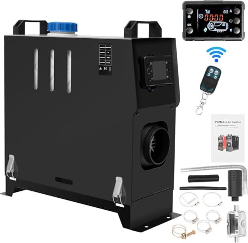 PRIJESSE 12V 5KW Diesel Air Heater, All in One 5000W Parking Heater Kit with Remote Control Silencer and LCD Display, Fast Heating, for RV Truck, Motorhomes, Boat, Bus, Car Trailer, Caravans (Black)