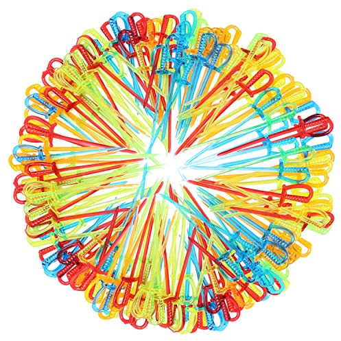 yueton 300 palillos de plástico para espada de cóctel, palillos de frutas, coloridos palillos de aperitivos para bebidas, palillos de dientes de espada multicolor