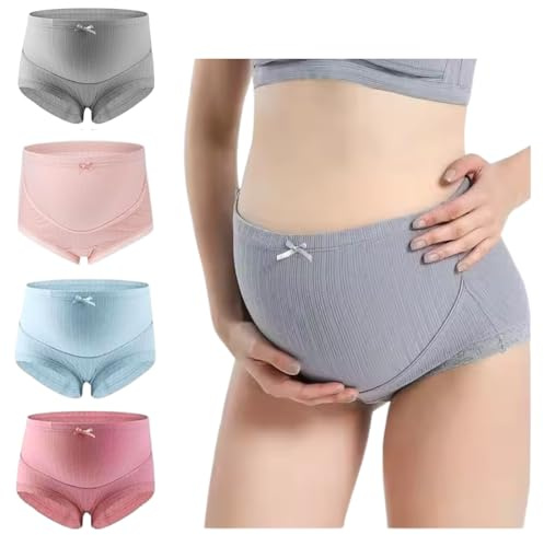 ZiaWorld 4 Pack Maternity Knickers for Women Adjustable Soft Cotton Over Bump Underwear Hipster Panties Comfortable Breathable Pregnancy Seamless Briefs (UK, Alpha, L, Regular, Regular, Multicolor)