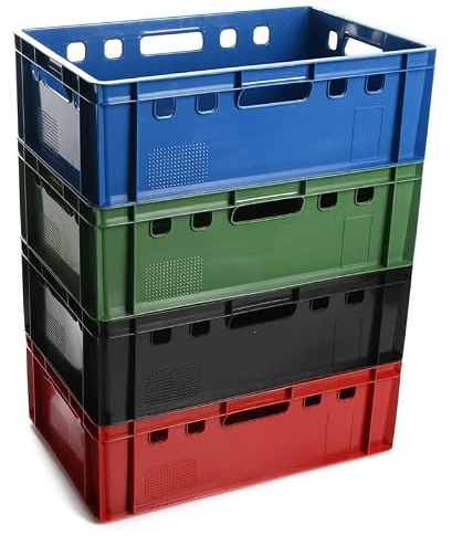 BirnePower Fleischerkiste Fleischkiste Eurofleischerkiste E2 Stapelkiste Kiste Eurobox Lagerkiste Metzgerkiste Box 60x40x20 cm (Blau, 2)