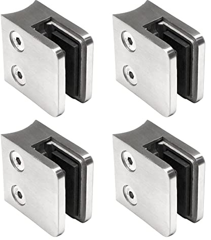 PRIOstahl Glashalter 4 Stück Glasklemmen Klemmhalter Glasplattenhalter Eckig 45 x 45 x 26 mm Anschluss: 42,4 mm für Glas 10 mm Geländer Handlauf Balkon aus Edelstahl V2A