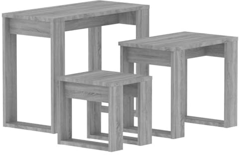 vidaXL Nesting Tables from Engineered Wood in Grey Sonoma Finish, 3 Pieces, Multifunctional Side Tables for Living Room and Bedroom