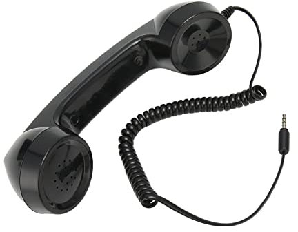 Tosuny Retro-Telefonhörer, Altes Telefon-Headset mit Lautstärkeregler, 3,5-mm-Vintage-Retro-Telefonhörer, Handyempfänger für Alle Smartphones und Computer, 9-Fuß-Spiralkabel (Schwarz)