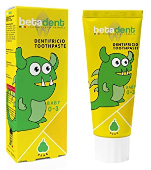 Betadent Babytandkräm för barn från 0 till 3 år. Fluorfri glödlampa smak anti-plack-effekt, underlättar tanden, naturlig formel – 75 ml