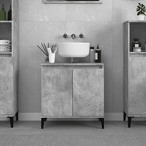 LAPOOH Meuble d'évier Gris béton 58x33x60 cm Bois d'ingénierie,Vasque À Poser Salle De Bain,Lavabo Salle De Bain