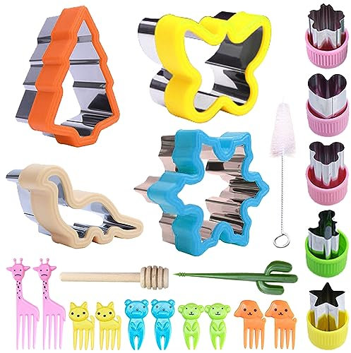 BDSHUNBF 22 Piezas Cortador de Galletas Sándwich, Cortadores de Galletas Animales, Moldes para Galletas, Cortador de Frutas Verduras, para Fiambreras y Cajas Bento para Niños