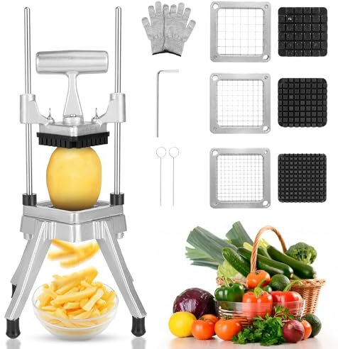 WICHEMI Commercial Chopper Vegetable Cutter Fruit Dicer w/3 Blades Commercial Onion Chopper Dicer Professional Food Dicer Heavy Duty Stainless Steel French Fry Cutter for Home Kitchen Restaurant Use