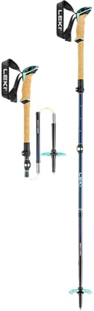 LEKI Bernina FX Carbon Bâtons de Ski pour Femme, Bleu Nuit/Bleu foncé/Menthe, 100-120 cm