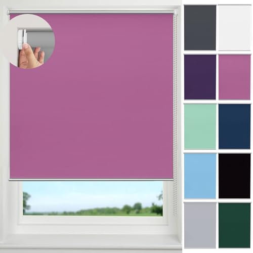 Verdunkelungsrollo Klemmfix Ohne Bohren 40 x 120 cm, 100% Verdunkelnd Lichtundurchlässig, Sichtschutz Rollo, Verstellbare für Fenster & Tür, Rosa