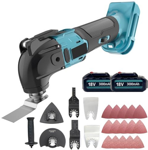 Akku Multifunktionswerkzeug für Makita 18V Akku,Multitool,Oszillierwerkzeug,600W Bürstenlos mit 22 Zubehör,6-Gang 8500-22000RPM,4°Oszillationswinkel,zum Schneiden,Schnitzen,Bohren,Schleifen,Polieren