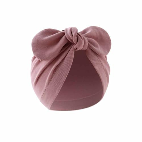 Yurosiay Neugeborenen Mütze Mit Schleife - Weiche Stretch Baumwolle Erstlingsmütze 0-12 Monate - Headwrap Kinder Knotenmütze Jungen Mädchen 17×17cm Rosa 1#